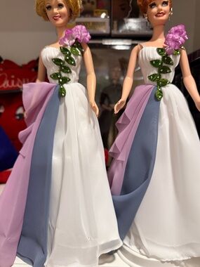 Lucy an Ethel White Evening Gown Doll Outfit with Lavender and Blue Accents